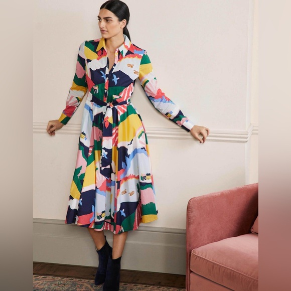 Boden Dresses & Skirts - Boden Multicolor Abstract Long Sleeve Dress Size 8P 100% Cotton